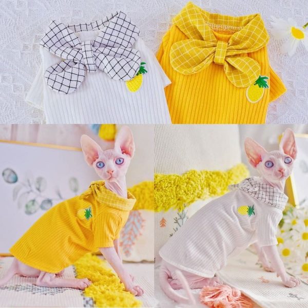 Plaid Shirt for Cat | Yellow Shirt for Cats-Pineapple Bow Tie T-shirts for Cat