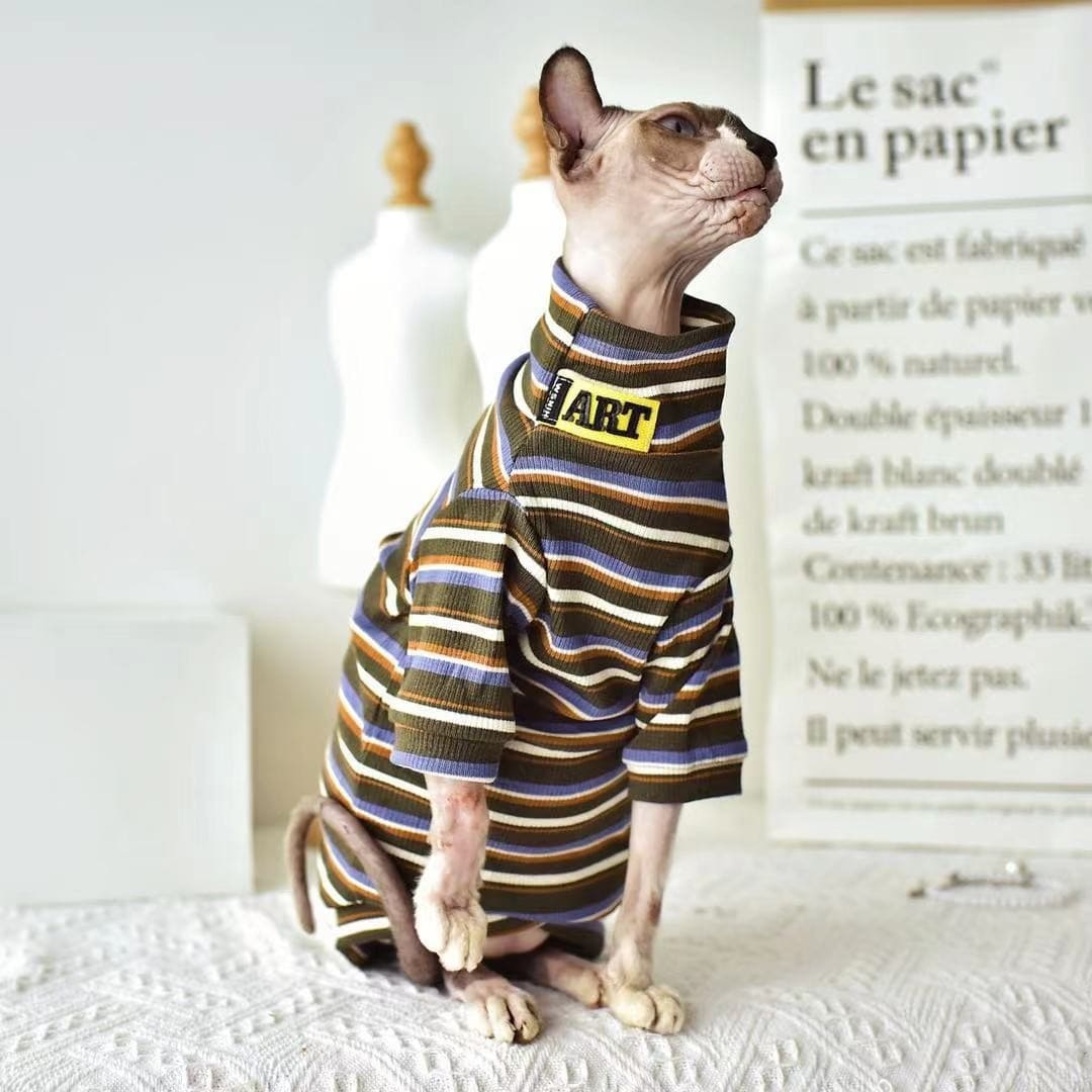 Sphynx Longsleeve Shirt | Vintage Stripes Breathable T-shirts for Cats