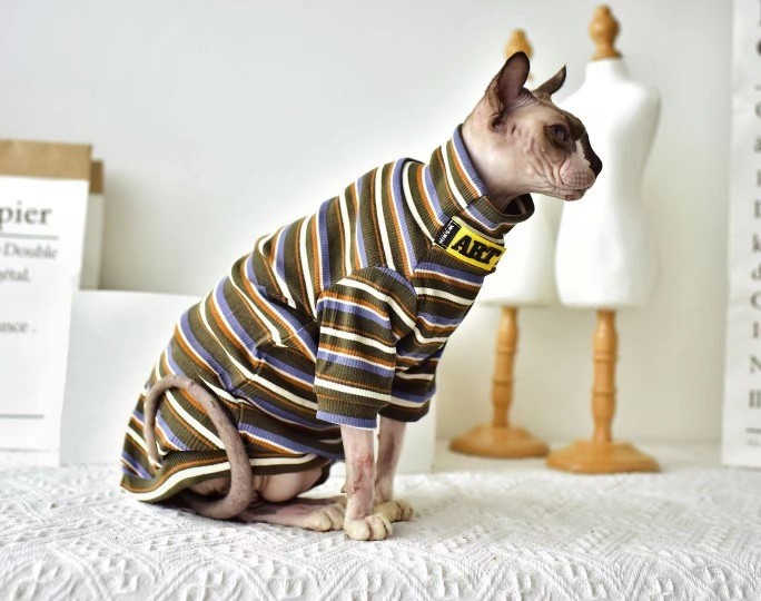 Camiseta manga larga Sphynx | Vintage Stripes Camisetas transpirables para gatos