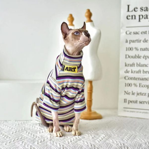 Camisa de manga comprida Sphynx | T-shirts de listras Vintage Respiráveis para Gatos