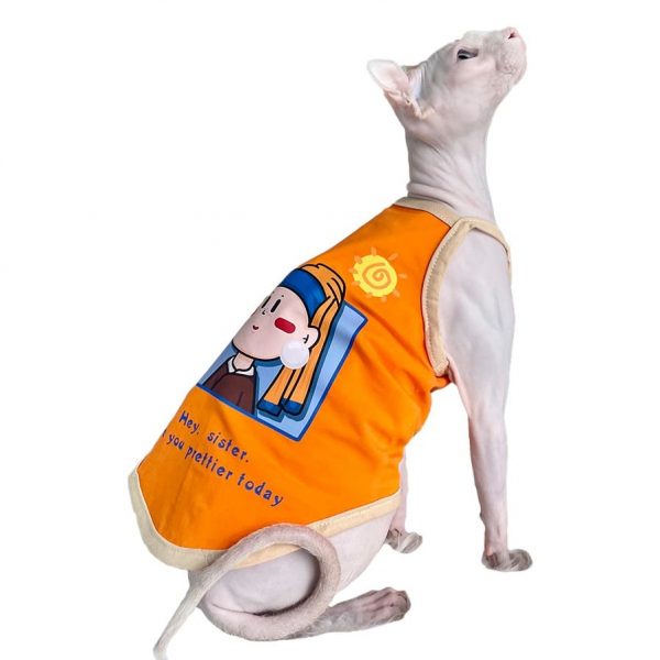 Рубашка для кошки | Милая оранжевая рубашка "Девушка с жемчужной сережкой" для кошки