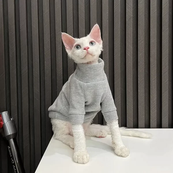 Camisola para Gato Sólido Cor Cinza para Gato Sem Cabelo