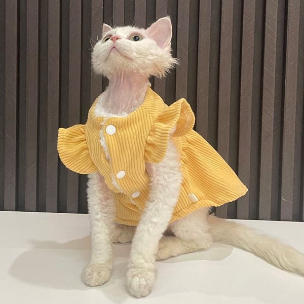 Cute Cats in Costumes Corduroy Lace Dress, Warm Clothes for Cats