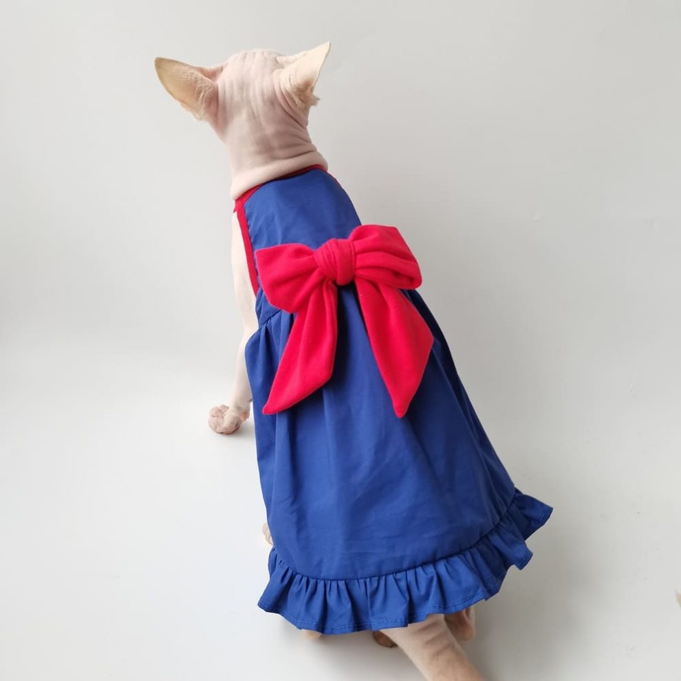 Cute Outfits for Cats Blue Suspender Dress, Sphynx Clothes for Cats