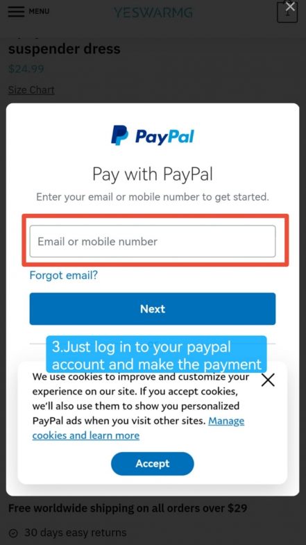 just log in to your paypal account and make the payment