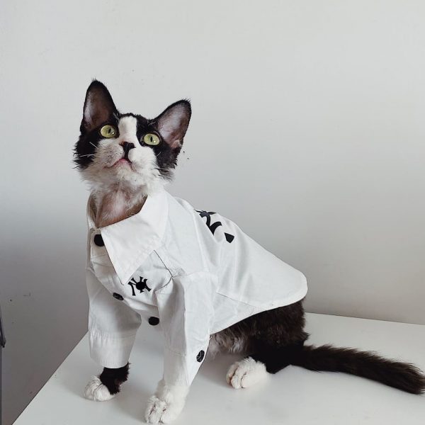 猫用ボタンアップシャツ｜スフィンクス用「ニューヨーク・ヤンキース」ロゴ入りシャツ