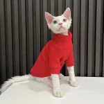 Solid Color Gray Sweater for Hairless Cat - Red