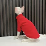 Solid Color Gray Sweater for Hairless Cat - Red