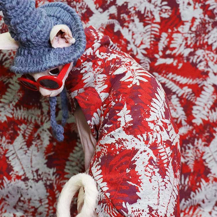 Kitten Costumes for Cats | "One Hole Shirt for Sphynx, Red Leaf Shirt
