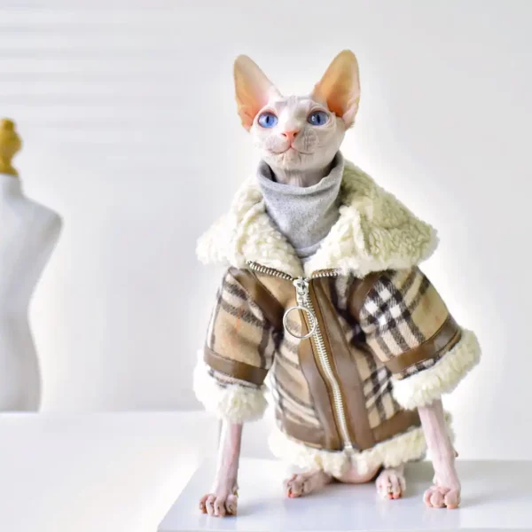 Sweater para Sphynx-Khaki Polar Fleece Sweater para gato