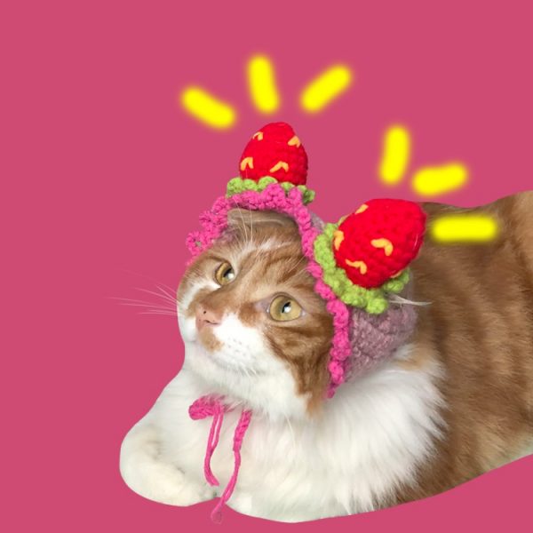 Кошачья милая шерстяная шапка | шерстяная шапка ручной вязки, головной убор "кошачья клубника