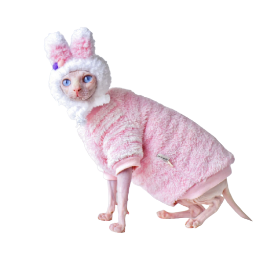 NELIT Sphynx Cat Clothes Winter Plus Cashmere Thickening Four-Legged Pants  Hairless Cat Clothing-Pink_S