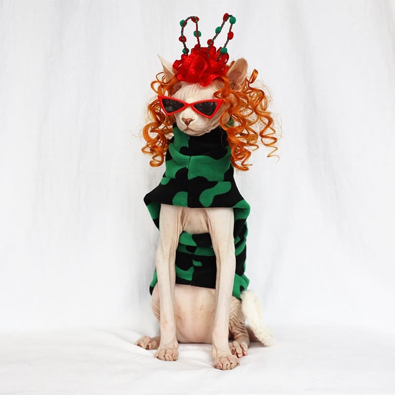 Christma clothes for sphynx | Cat Clothes-Green Black Polar Fleece