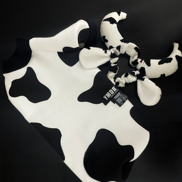牛猫コスチューム スフィンクス猫用 コットン製 黒白牛柄