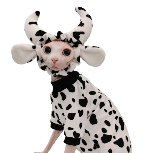 Camisas de Gato Vaca para Sphynx Cat Cotton padrão de vaca preto e branco