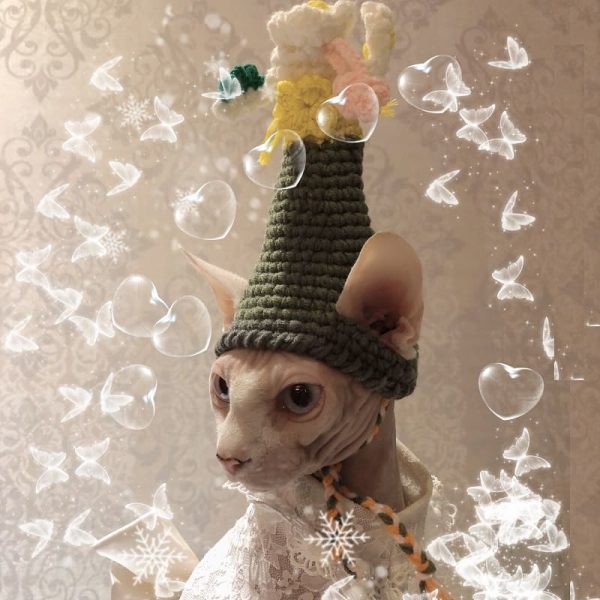 Cappello divertente a forma di gatto, lavorato a mano, lavorato a maglia con lana di alta qualità