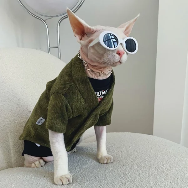 Sphynx Cat Clothes Winter Warm Faux Fur Sweater Outfit, Fashion High Collar Coat for Cats Pajamas for Cats and Small Dogs Apparel, Hairless Cat