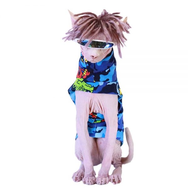 T Shirt for Cats-Sphynx wear blue shirt