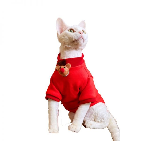 Christmas Costumes for Cats-Cat wears elk hoodie