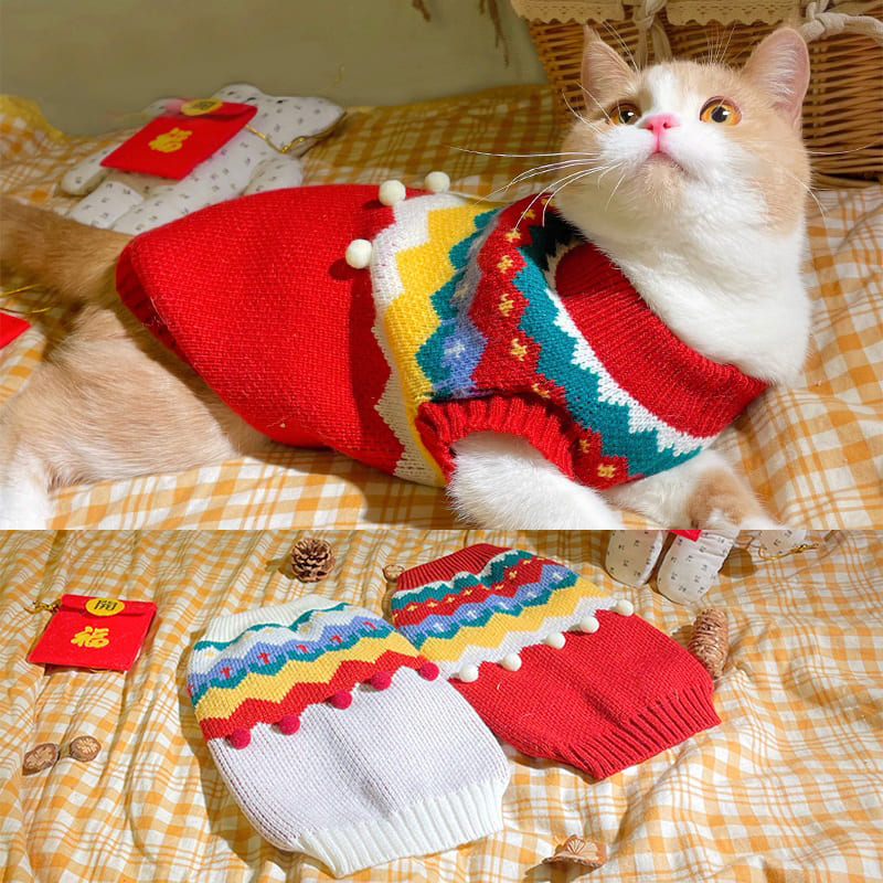 Christmas Outfits for Cats-Cat wear red sweater
