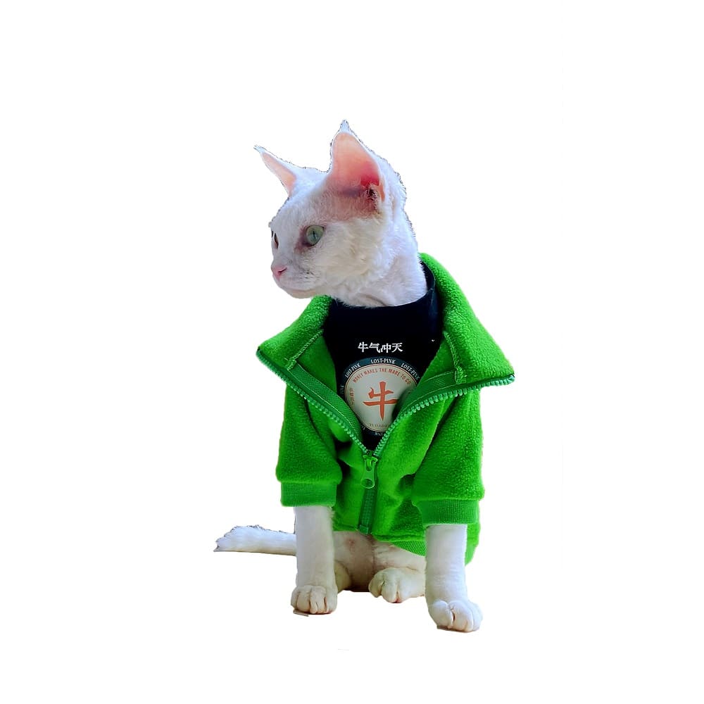 Gato em Roupa de Inverno | Sphynx Casaco de cardigan de velo de gato, casaco com fecho éclair para gato