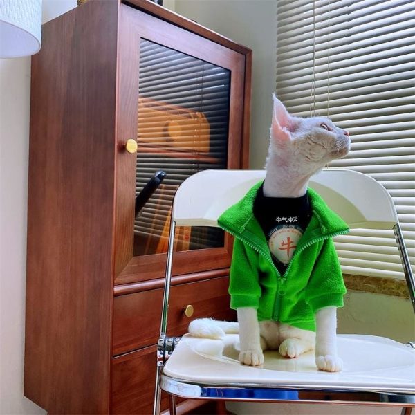 Gato em Roupa de Inverno | Sphynx Casaco de cardigan de velo de gato, casaco com fecho éclair para gato