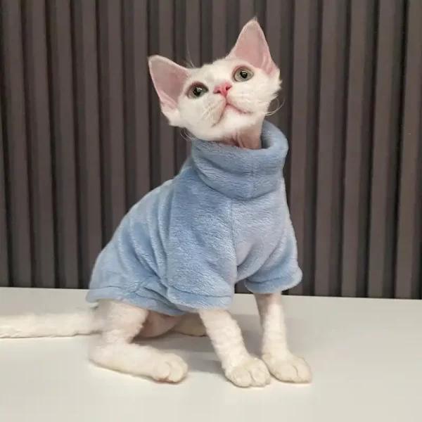 猫のセーター-無地タートルネックセーター-ヘイズブルー