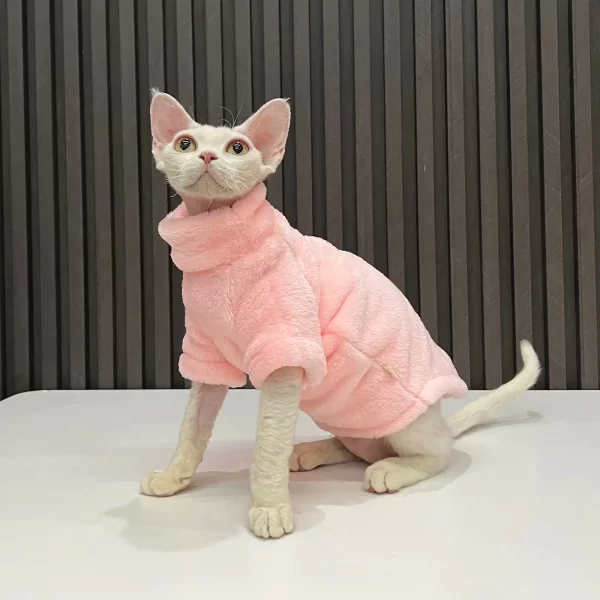 猫のセーター-無地タートルネックセーター-ピンク