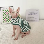 Striped Color T-shirt for Sphynx - Green One arm