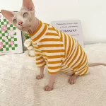 Striped Color T-shirt for Sphynx - Yellow Four-legged