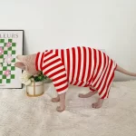 Striped Color T-shirt for Sphynx - Red Four-legged