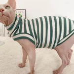 Striped Color T-shirt for Sphynx - Green One arm