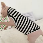 Striped Color T-shirt for Sphynx - Black One arm