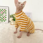 Striped Color T-shirt for Sphynx - Yellow Four-legged