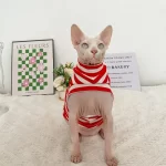 Striped Color T-shirt for Sphynx - Red One arm