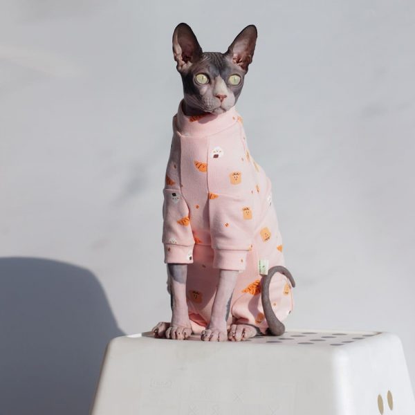 猫用サージカルシャツ-スフィンクス着用ピンクワンピ