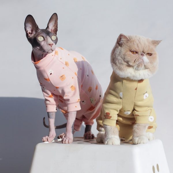 Surgical Shirt for Cats-Two cats wear onesies