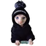 Sweatshirts for Cats-Hairless cat with black hoodie