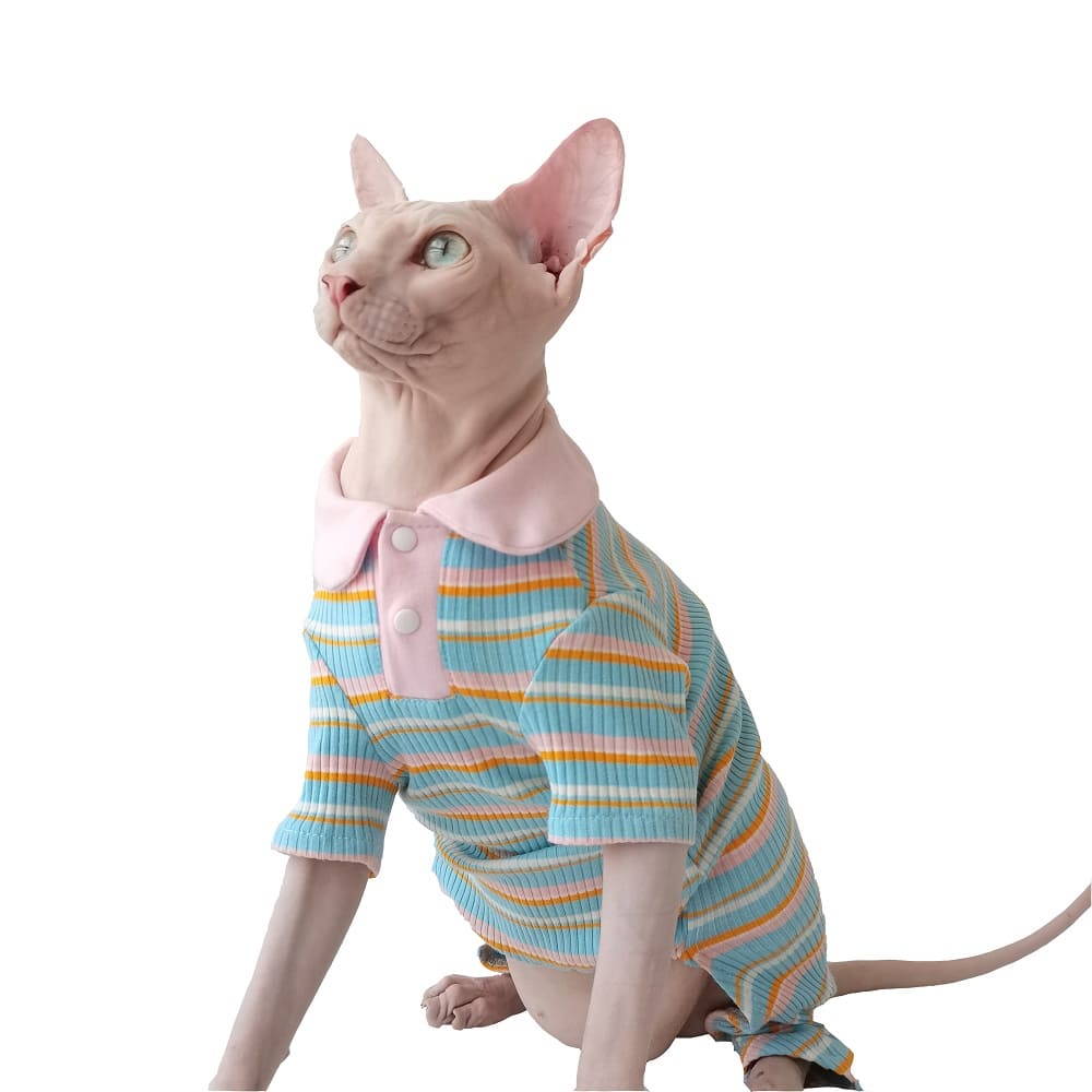 Pink striped-T shirts for Cats after Surgery