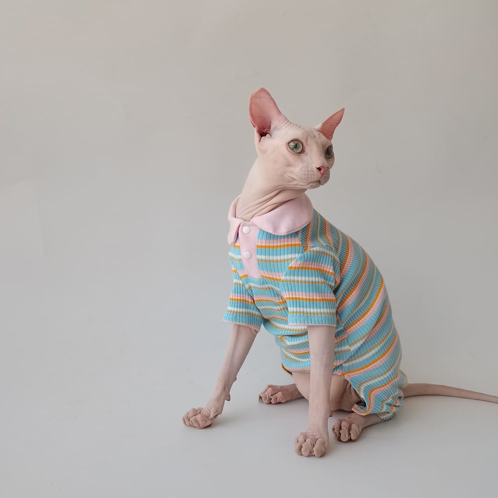 Pink striped-T shirts for Cats after Surgery