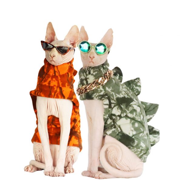 Костюм для кошки | Оранжевый и зеленый костюмы динозавров для кошек