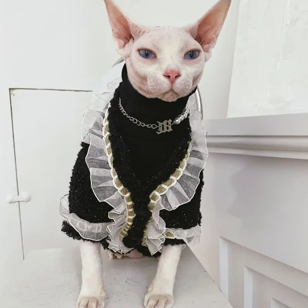 Sphynx Cat Girls Clothes  Chanel Dress with Bow for Sphynx Cat