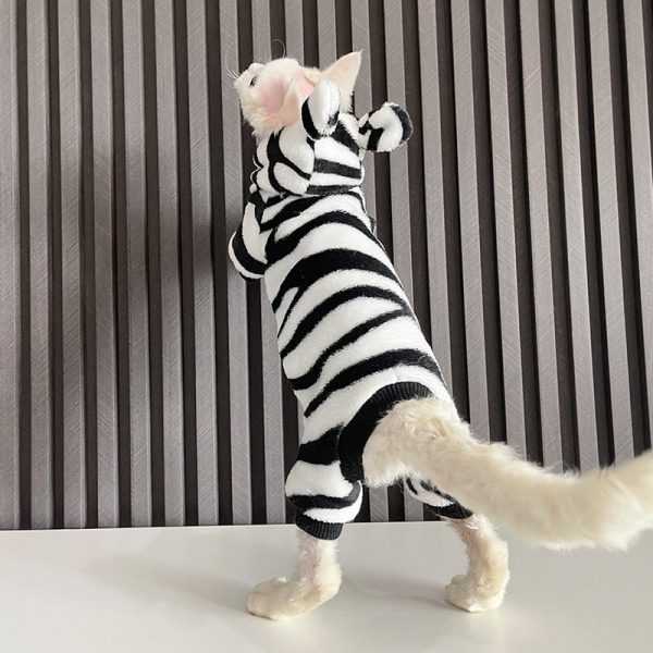 Costumes for Kittens-Devon Rex wears zebra onesie