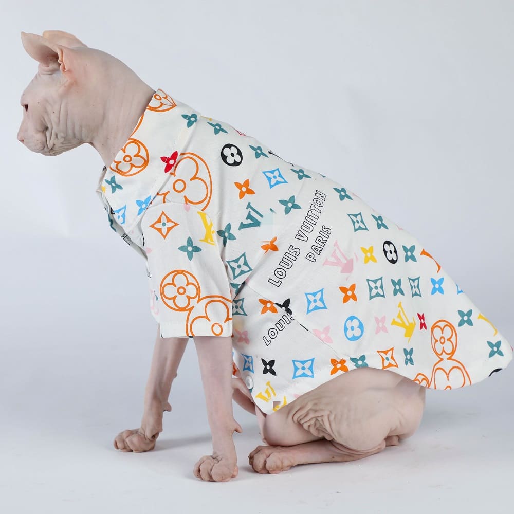 Sphynx Cat Clothing | LV Paris White Shirt for Sphynx Cat 🐈