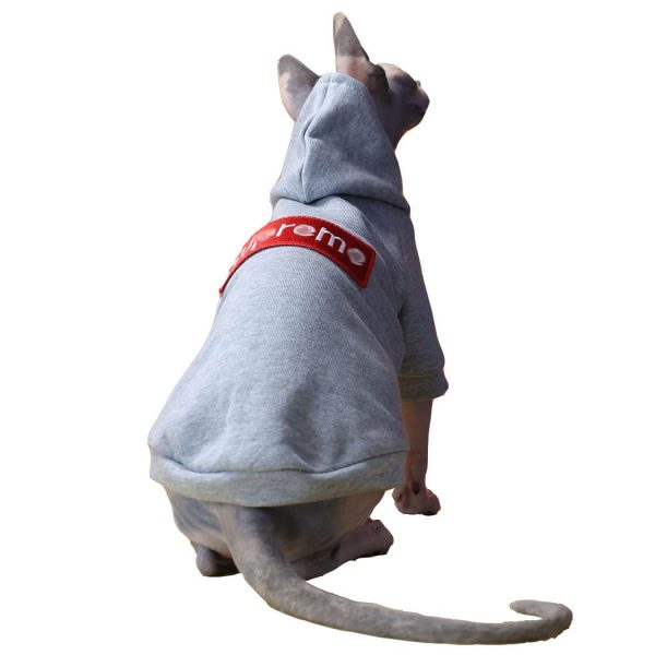 Supreme Hoodie for Cat-Sphynx cat wears Supreme hoodie