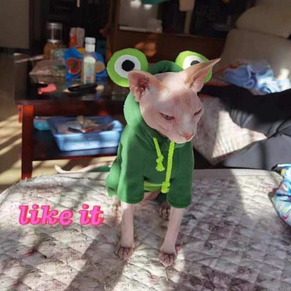 Costumes for Pet Cats-Sphynx wear frog hoodie