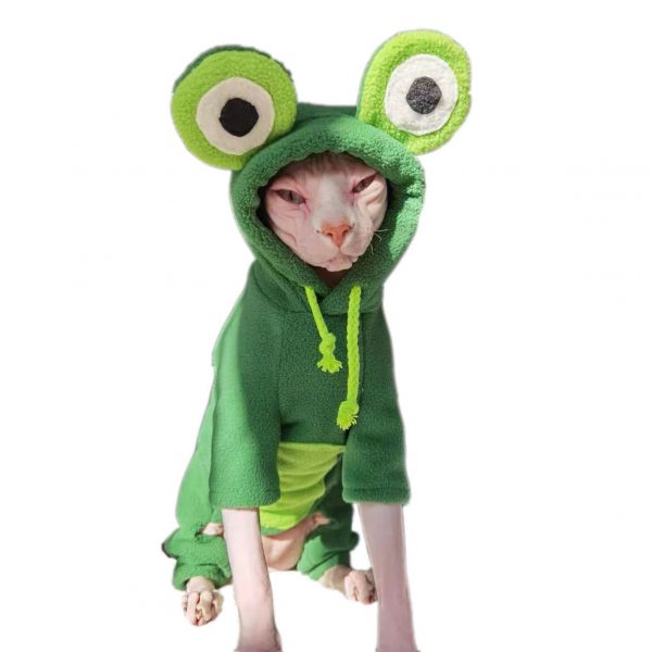 Costumes pour chats de compagnie-Sphynx porte un sweat à capuche en forme de grenouille