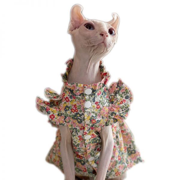 かわいい子猫の服｜スフィンクス猫用レース小花柄ワンピース