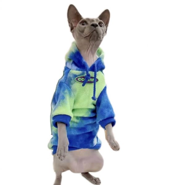 Ropa para gatos mascotas-Sudadera con capucha azul y verde