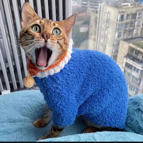 子猫のためのセーター｜手編みコーラルフリースセーター